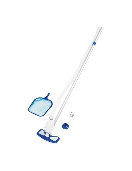 KIT PULIZIA PISCINA AQUACLEAN 58234 BESTWAY SCOPA+RETINO+TUBO+MANICO CM 279+ADATTATORI