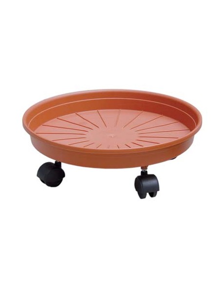 SOTTOVASO TONDO + RUOTE MARGHERITA ICS PP TERRACOTTA X VASO CM 25