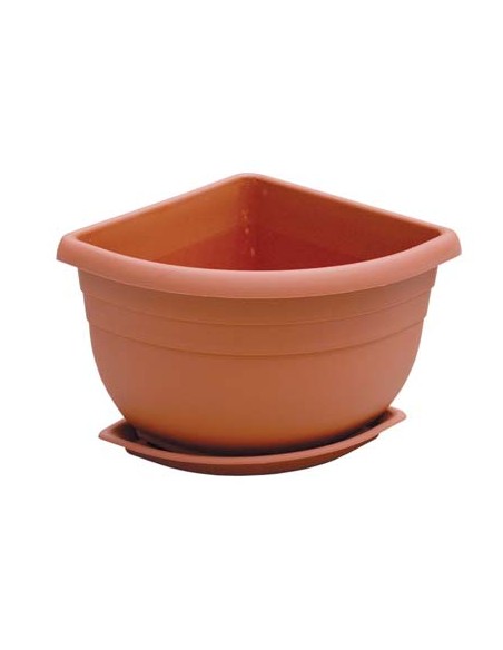 VASO + SOTTOVASO ANGOLARE ANGELICA ICS PP TERRACOTTA CM 21X21 H.CM 18