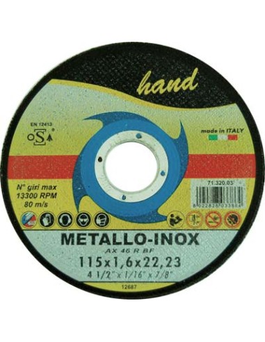 DISCO ABRASIVO TAGLIO FERRO PIANO HAND MM 115X22,2 H.MM 1,6