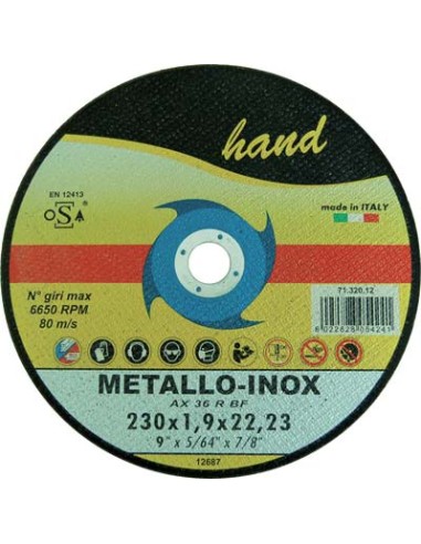 DISCO ABRASIVO TAGLIO FERRO PIANO HAND MM 230X22,2 H.MM 1,9