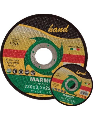 DISCO ABRASIVO TAGLIO MARMO PIANO HAND MM 230X22,2 H.MM 1,9