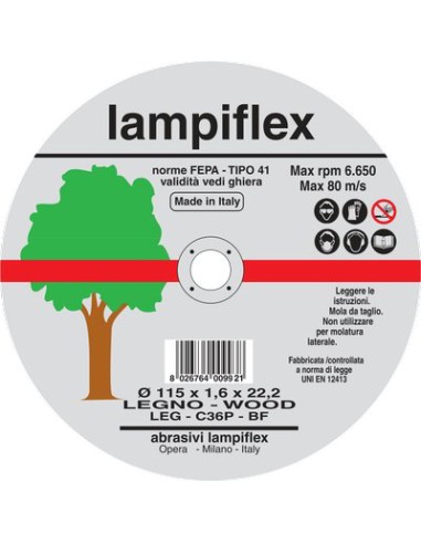DISCO ABRASIVO TAGLIO LEGNO LAMPIFLEX MM 115X22,2 H.MM 1,6