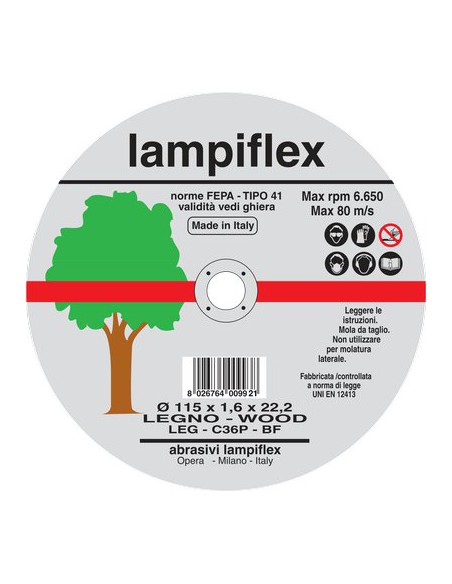 DISCO ABRASIVO TAGLIO LEGNO LAMPIFLEX MM 115X22,2 H.MM 1,6