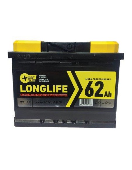 BATTERIA AUTO MODULO VALORE + AH  62 DX SPUNTO 550A MM 242X175 H.MM 190