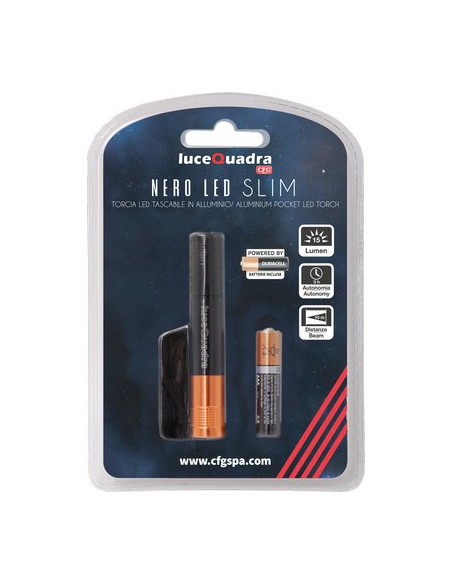 TORCIA LED NERO LED SLIM EXPO LUCE QUADRA WATT 0,5 1XMINI STILO AAA INCLUSA
