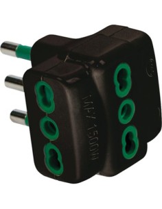 ADATTATORE TRIPLO 16A-16A GARANTI NERO 2P+T
