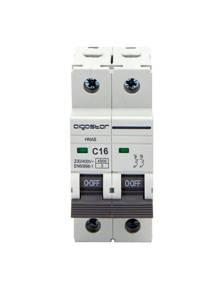INTERRUTTORE MAGNETOTERMICO 2 POSTI AIGOSTAR 2P VOLT 230 A 16 KA 4,5 BIPOLARE