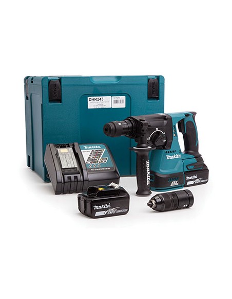 MARTELLO TASSEL SCALPELL BATTERIA DHR243RTJ MAKITA VOLT 18X2 AH 5,0 SDS PLUS + VALIGIA