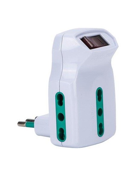 ADATTATORE TRIPLO 10A-10/16A FME BIANCO 2P+T + INTERRUTTORE TERMICO