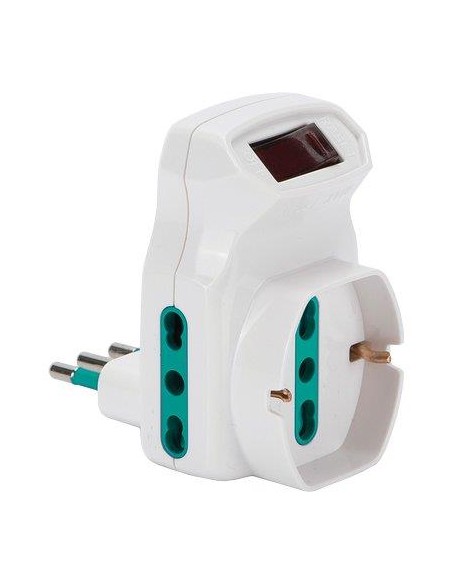 ADATTATORE TRIPLO 10A-16A+SCHUKO FME BIANCO 2P+T + INTERRUTTORE TERMICO