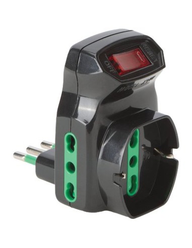 ADATTATORE TRIPLO 10A-16A+SCHUKO FME NERO 2P+T + INTERRUTTORE TERMICO
