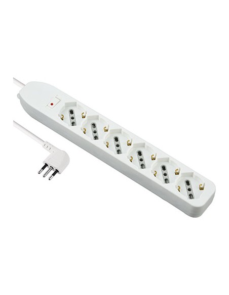 MULTIPRESA BIPASSO SCHUKO + TERMICO ELECTRALINE BIANCO POSTI 6 2P+T 10A N°XMMQ 3X0,75 MT 1,5