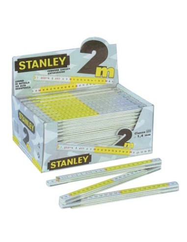 DOPPIOMETRO LEGNO STANLEY BIANCO/GIALLO DECIMETRI ROSSI MT 2 0-35-458