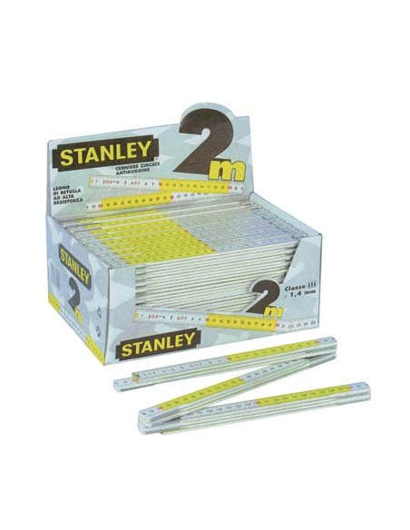 DOPPIOMETRO LEGNO STANLEY BIANCO/GIALLO DECIMETRI ROSSI MT 2 0-35-458