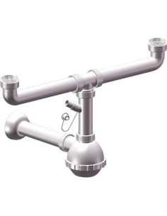 SIFONE PP A BOTTIGLIA 2 VASCHE + 1 ATTACCO BIANCO MM 40/32 1"1/2