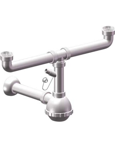 SIFONE PP A BOTTIGLIA 2 VASCHE + 1 ATTACCO BIANCO MM 40/32 1"1/2