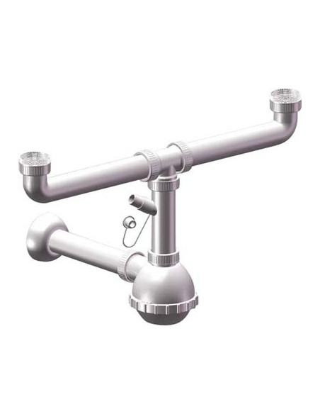 SIFONE PP A BOTTIGLIA 2 VASCHE + 1 ATTACCO BIANCO MM 40/32 1"1/2