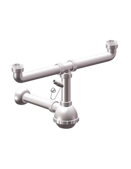 SIFONE PP A BOTTIGLIA 2 VASCHE + 1 ATTACCO BIANCO MM 40/32 1"1/4