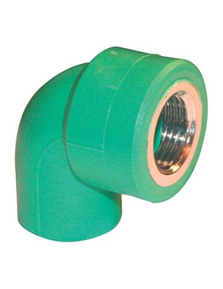 GOMITO PPR A SALDARE 90° FILETTO FEMMINA VERDE/OTTONE MM 20X1/2F