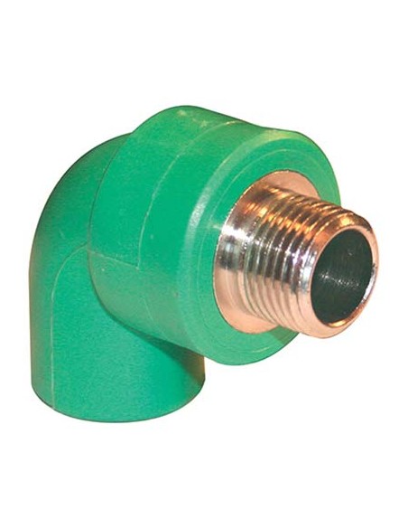 GOMITO PPR A SALDARE 90° FILETTO MASCHIO VERDE/OTTONE MM 20X1/2M