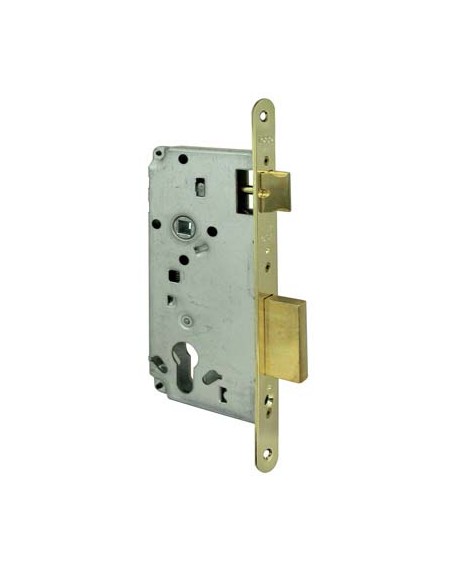 SERRATURA LEGNO INFILARE 5C631 LOGO B.TONDO OTTONATO F.MM 22  F.SAGOM M2+SCR E.MM 70