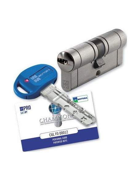CILINDRO SAGOMATO CHAMPIONS PRO HAND MOTTURA CROMO SATINATO CHIAVI 5+1 MM  92 41+51