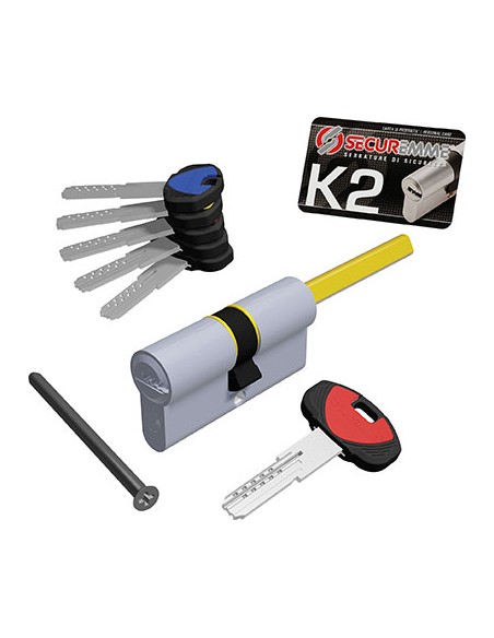 CILINDRO SAGOMATO K2 3200-Q X POMOLO SECUREMME OTT.NICH.SATIN CHIAVI 5 MM 65 30+35