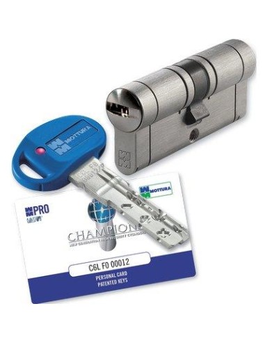 CILINDRO SAGOMATO CHAMPIONS PRO HAND MOTTURA CROMO SATINATO CHIAVI 5+1 MM 122 41+81