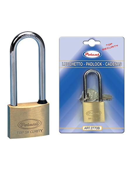 LUCCHETTO ARCO LUNGO 2700B POTENT OTTONE ARCO CROMATO CHIAVI 2 MM 30X41
