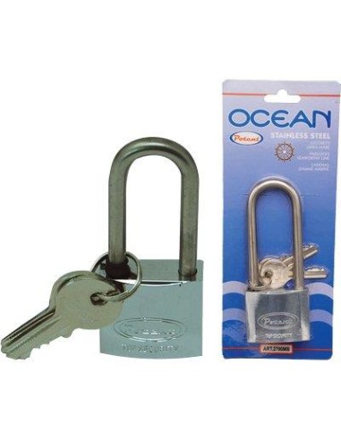 LUCCHETTO ARCO LUNGO OCEAN 2700MB POTENT OTTONE ARCO ACCIAIO INOX CHIAVI 2 MM 50X81