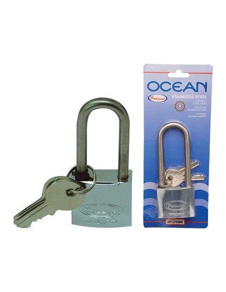 LUCCHETTO ARCO LUNGO OCEAN 2700MB POTENT OTTONE ARCO ACCIAIO INOX CHIAVI 2 MM 50X81