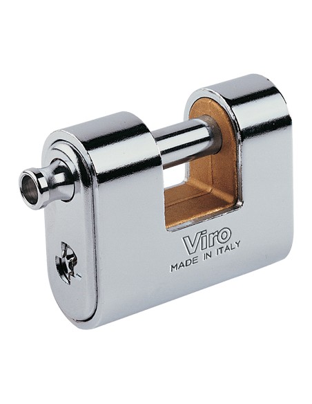 LUCCHETTO ANTISCASSO CORAZZATO PANZER VIRO OTTONE ACCIAIO CROMATO CHIAVI 3 MM 77