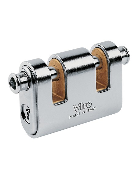 LUCCHETTO ANTISCASSO CORAZZATO 2 LUCE PANZER VIRO OTTONE ACCIAIO CROMATO CHIAVI 3 MM 86