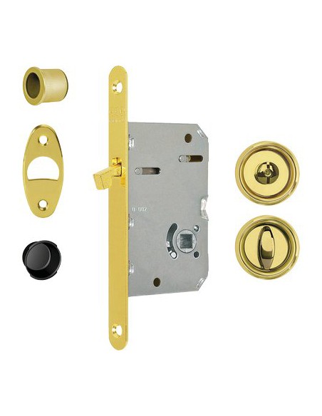 SERRATURA PORTA SCORREVOLE SCIVOLA TRE AGB NICCHIE TONDE E.MM 50 B.TONDO OTTONE LUCIDO