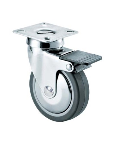 RUOTA A FORCELLA GIREVOLE + FERMO 220CBIS AVO A/ZINCR/GOMMA GRIGIA D.MM 50X18 P.MM 40X40