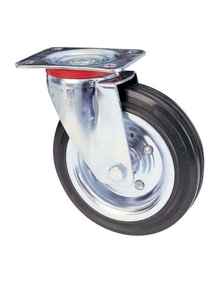 RUOTA A FORCELLA GIREVOLE 80 AVO A/ZINCR/GOMMA NERA D.MM 140X40 P.MM 100X85