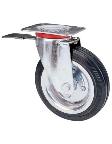 RUOTA A FORCELLA GIREVOLE + FERMO 80BIS AVO A/ZINCR/GOMMA NERA D.MM 160X40 P.MM 140X110