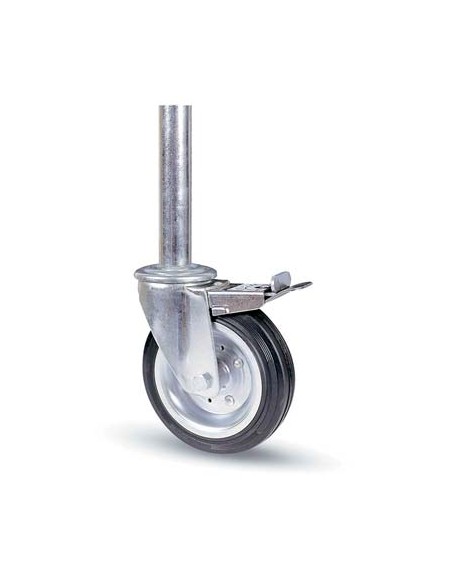 RUOTA A FORCELLA TUBI INNOCENTI +FERMO 103BI AVO A/ZINCR/GOMMA NERA MM 200X50 PERNO GIR MM 40X190