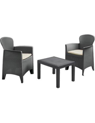 SET RATTAN BALCONY AKITA PROGARDEN PP ANTRACITE CF.PZ 3 + CUSCINI