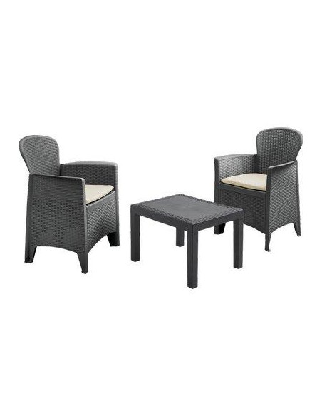 SET RATTAN BALCONY AKITA PROGARDEN PP ANTRACITE CF.PZ 3 + CUSCINI