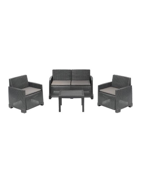 SET RATTAN ISEO PROGARDEN PP ANTRACITE CF.PZ 4 + CUSCINI