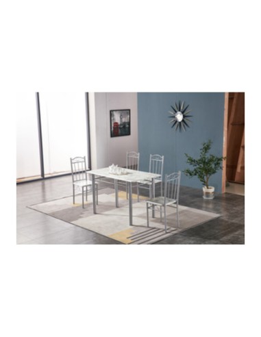 SET TAVOLO C/4 SEDIE 120X70 CM EFF. MARMO CHIARO