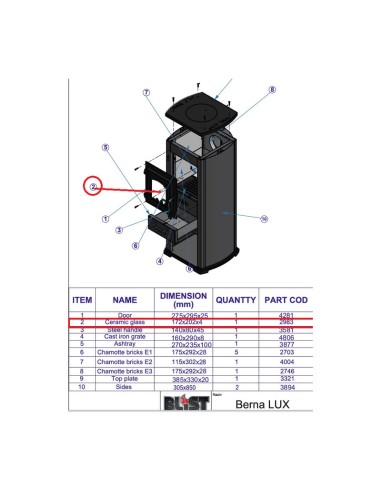 R VETRO (2965)X STUFA LEGNA  5.0 KW BERNA LUX