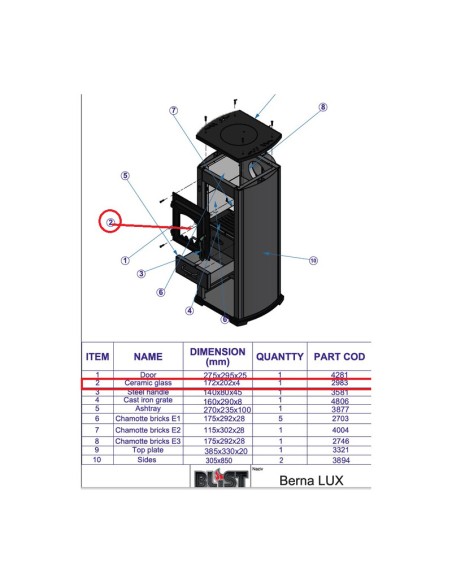 R VETRO (2965)X STUFA LEGNA  5.0 KW BERNA LUX